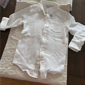 Janie and Jack Crisp White Textured Button-Down Shirt